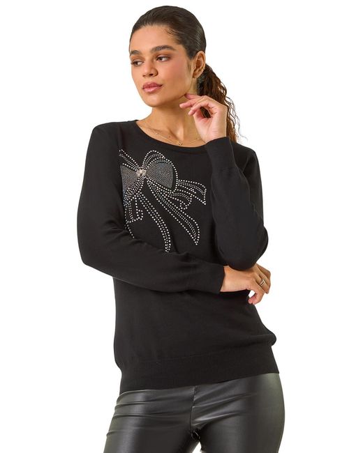 Roman Black Sparkle Bow Detail Crew Neck Jumper