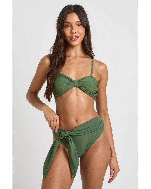 Boohoo Green Tummy Control Wrap Detail High Waist Bikini Bottom