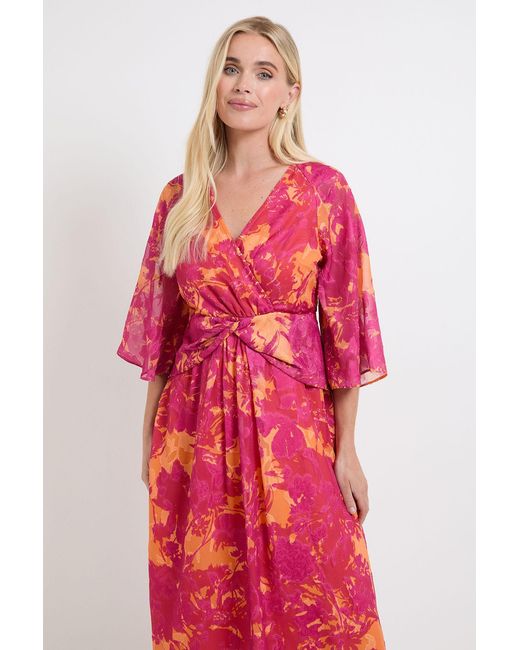 Wallis Red Petite Floral Burn Out Twist Midaxi Dress