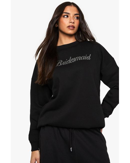Boohoo Black Bridal 'Bridesmaid' Diamante Slogan Sweatshirt
