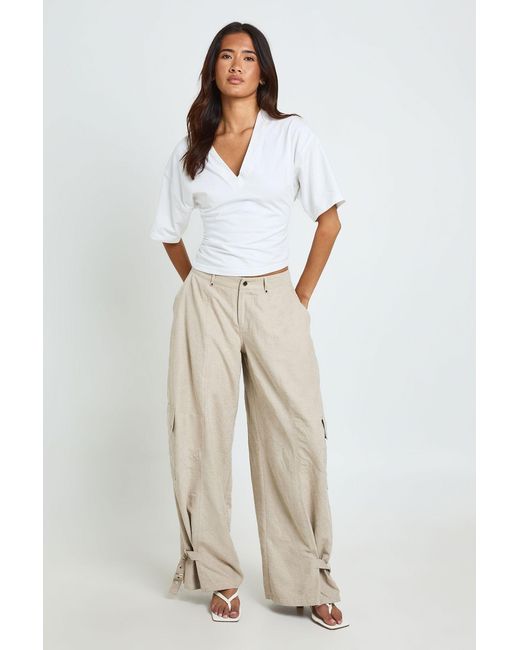 Boohoo Natural Buckle Hem Detail Trousers