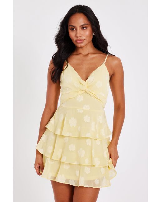 Quiz Yellow Floral Tiered Skater Dress