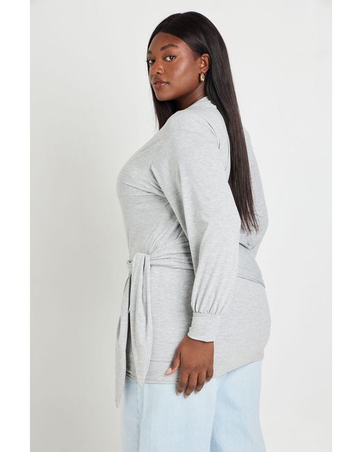 Boohoo White Plus Slouchy Wrap Over Long Sleeve Top