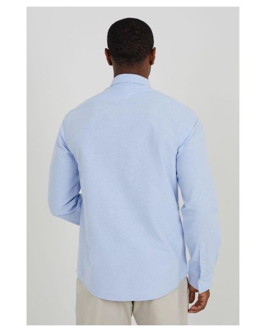 Brave Soul Blue Light Cotton Long Sleeve Oxford Shirt for men