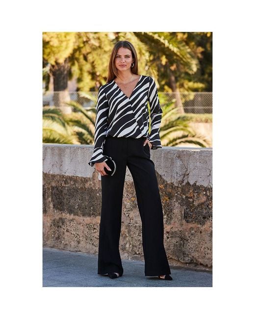 Sosandar White Abstract Print Wrap Front Blouse