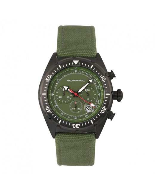 Morphic Green M53 Series Chronograph Fiber-Weaved Leather-Band Watch W/Date for men