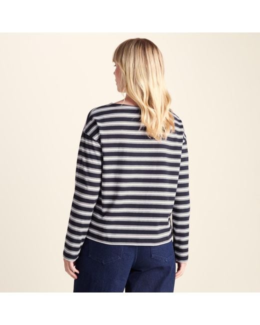 TOG24 Blue Misty Supersoft Cotton Striped Boat Neck T-Shirt