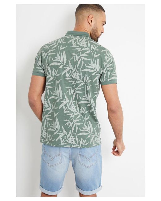 Threadbare Green 'Bisbon' Leaf Print Cotton Polo Shirt for men
