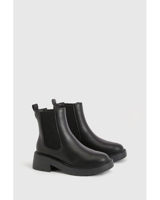 Boohoo Black Tab Detail Chunky Chelsea Boots