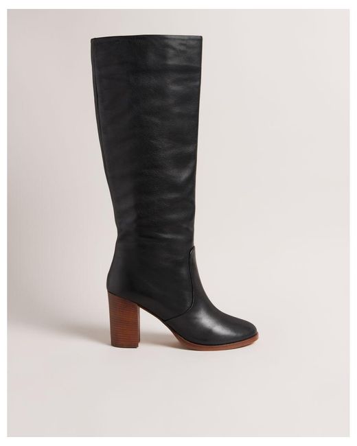 Ted Baker Black Shannie Heeled Knee High Leather Boot