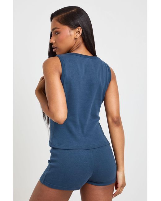 Boohoo Blue Ribbed Low Rise Mini Short
