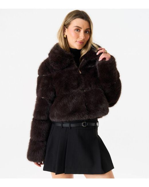 Gini London Black Panel Faux Fur Cropped Jacket