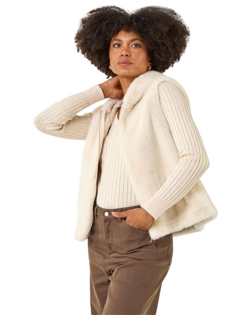 Roman Natural Hooded Faux Fur Gilet