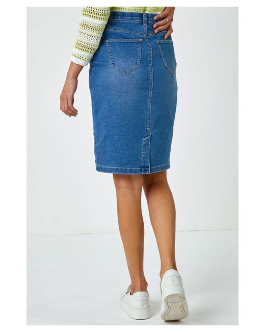 Roman Blue Cotton Denim Stretch Skirt