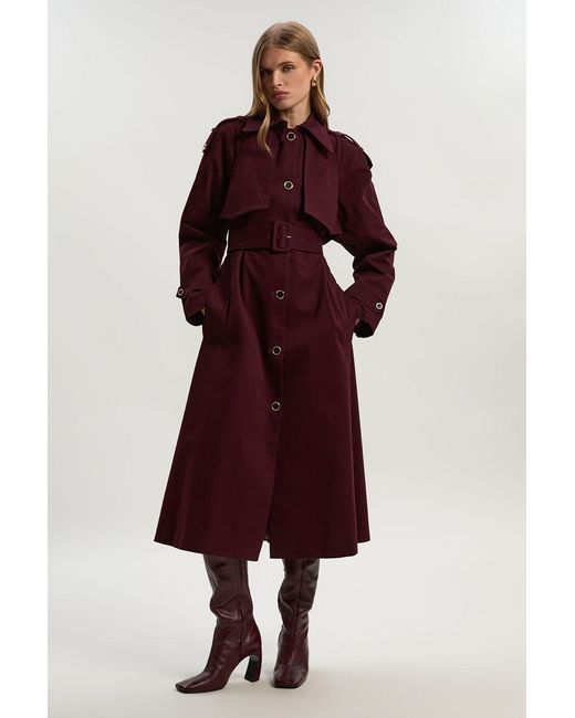 Karen Millen Red Petite Pleated Back Trench Coat