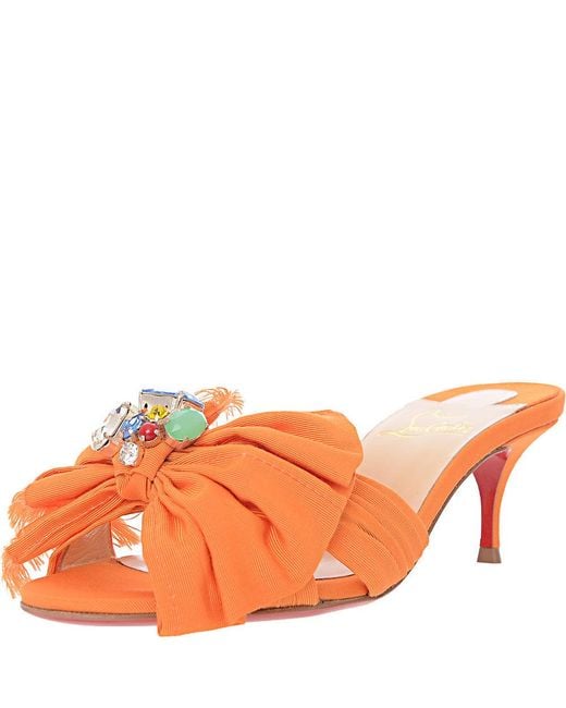 Christian Louboutin Orange Marie Anne Gros Grain Embellished 55Mm Mule