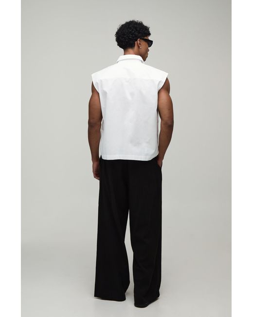 BoohooMAN White Oversized Boxy Extreme Crop Sleeveless Oxford Shirt for men