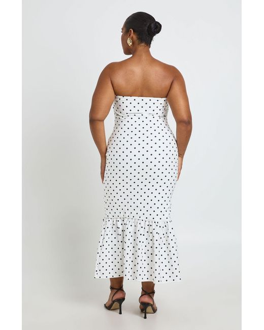 Boohoo White Plus Polka Dot Bandeau Pep Hem Midaxi Dress