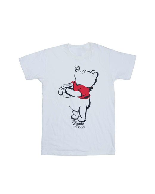 Disney White Ladies Winnie The Pooh Drawing Cotton Boyfriend T-Shirt