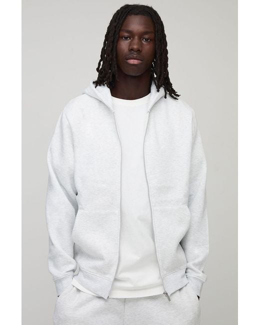 BoohooMAN White Basic Regular Zip Through Hoodie for men