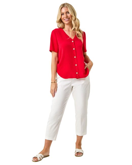Roman Red Petite Button Through Blouse