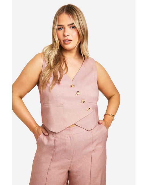 Boohoo Pink Plus Asymmetric Marl Waistcoat