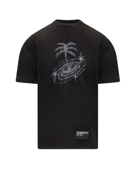 Palm Angels Glinsterde Galaxy Design Zwart T-shirt in het Black voor heren