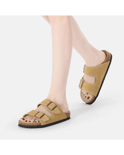 EVER AU Natural Mallard Leather Twin Buckle Sandals