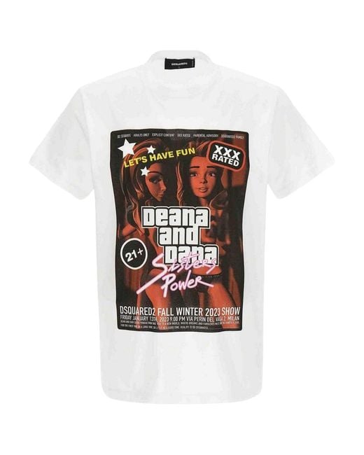 DSquared² Black Deana And Dana Graphic T-Shirt Cotton for men