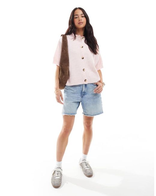 ASOS Blue Knitted Short Sleeve Shirt Cardigan