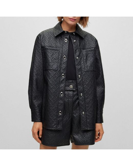 Boss Damesshirt Monogram Emed Button-up In Zwart in het Black
