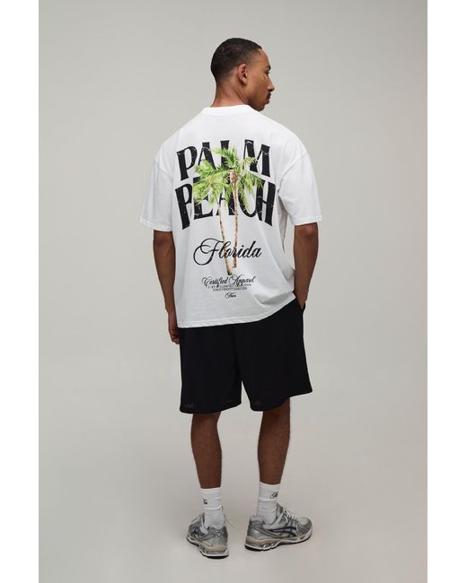 BoohooMAN Gray Oversized Palm Beach Print T-Shirt Cotton for men