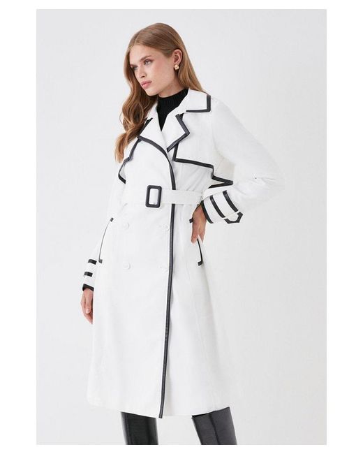 Coast White Pu Trimmed Belted Trench Coat