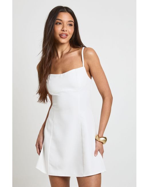 Boohoo White Tailored Underbust Seam Detail Shift Dress