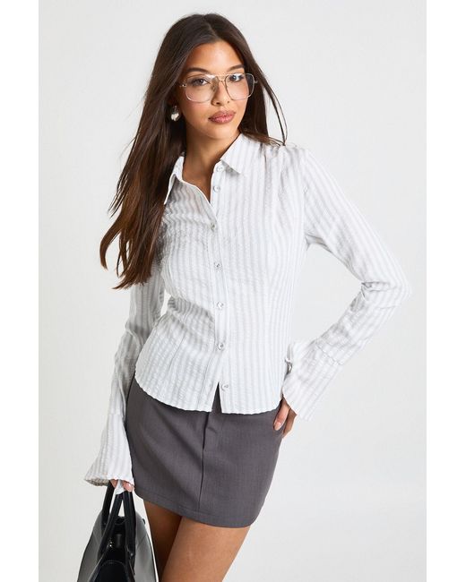 Boohoo White Textured Stripe Fitted Shirt