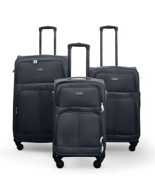 Infinity Leather Blue Expandable Soft Shell 4 Wheel Luggage Travel Cabin Suitcase