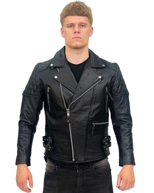 Infinity Leather Black Cowhide Biker Jacket-Nassau for men