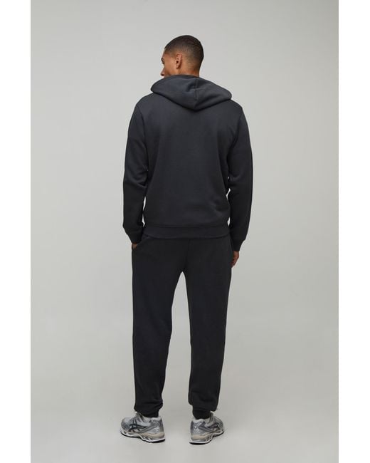 BoohooMAN Blue Regular Zip Through Hooded And Straight Leg Cuffed Jogger for men