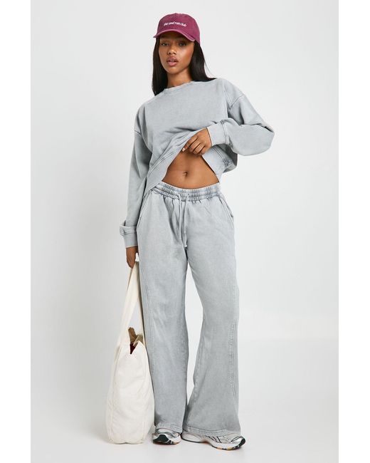 Boohoo White Washed Ribbed Detail Straight Leg Tracksuit