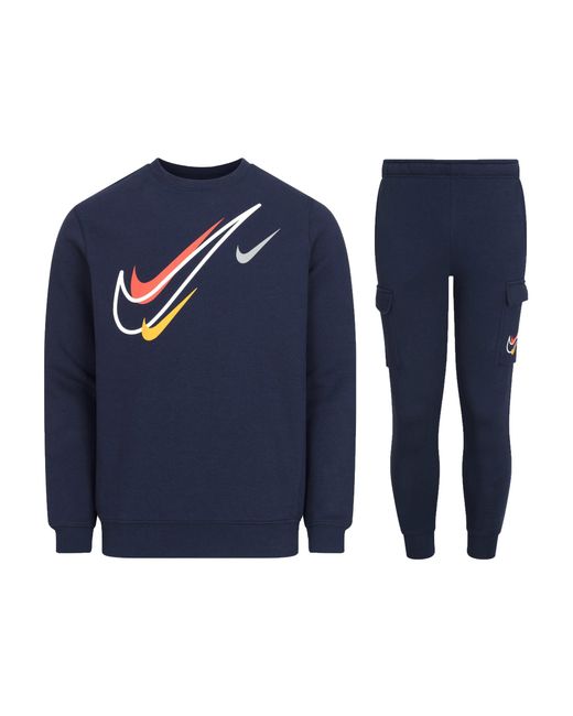 Nike Blue Sportswear Multi Swoosh Graphic Fleece Tracksuit Set, Cotton for men