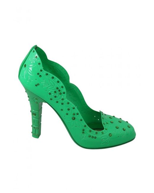 Dolce & Gabbana Green Crystal Floral Heels Cinderella Shoes