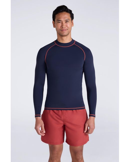 Mountain Warehouse Blue Long Sleeve Rash Vest Sun Protection Quick Drying Swimwear Stretchy Beach Surf Top Polyamide for men