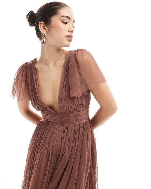 LACE & BEADS Brown Bridesmaid Madison Maxi Dress
