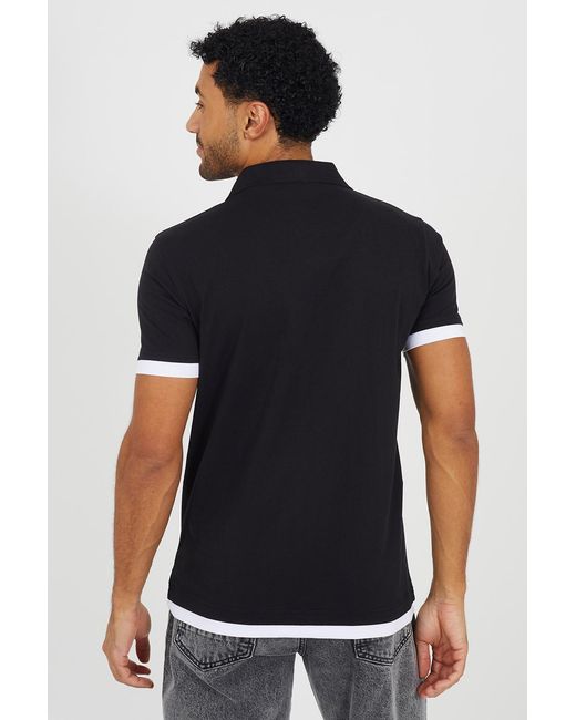 Brave Soul Black Cotton Mock Crew Neck Polo Shirt for men