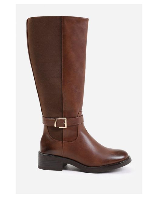 Where's That From Brown Wheres 'Bode' Knee High Boots With Buckle Detail