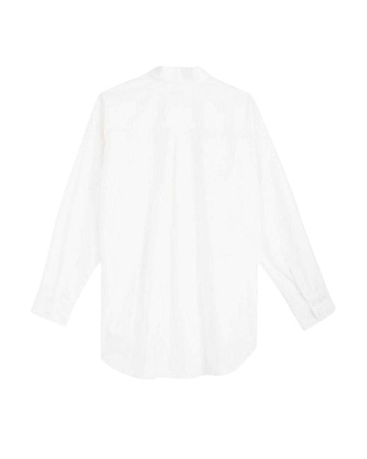 Levi's White Levi's /Ladies Nola Logo Oversized Long-Sleeved Shirt (Bright) Cotton