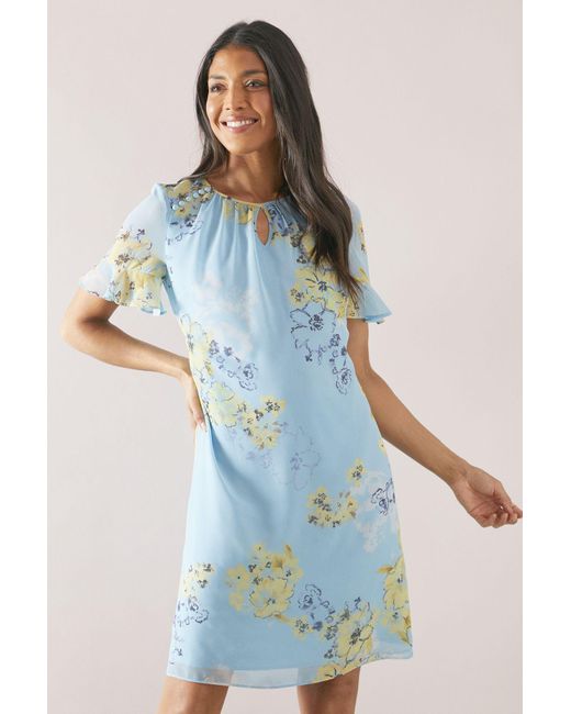 Wallis Blue Ruffle Sleeve Button Detail Shift Dress