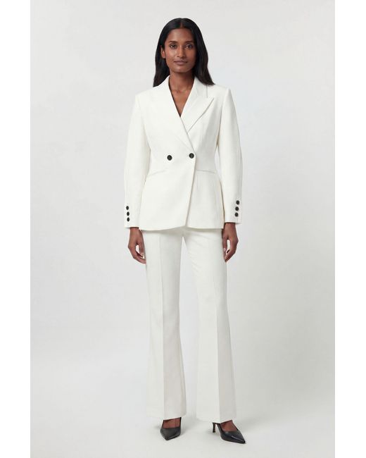 Karen Millen White Compact Stretch Sculpted Waist Tailored Blazer