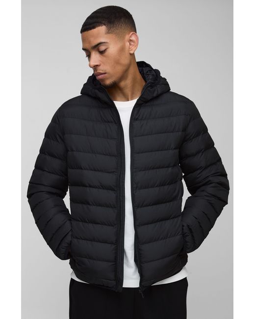 BoohooMAN Blue Regular Fit Quilted Zip Through Hooded Jacket for men