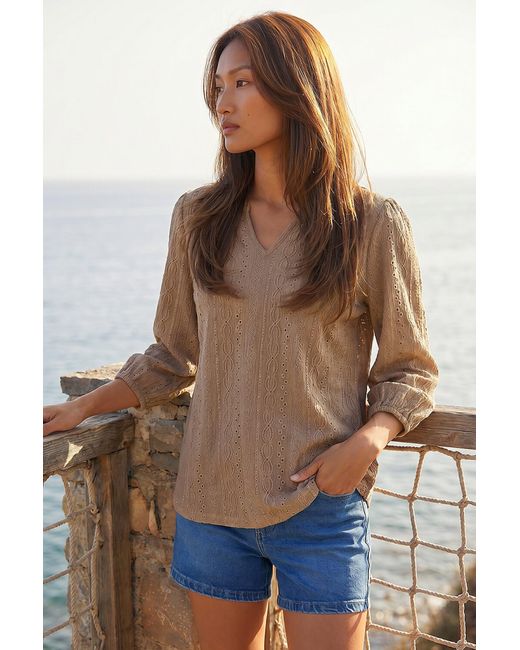 Roman Brown Broderie Detail Tunic Top
